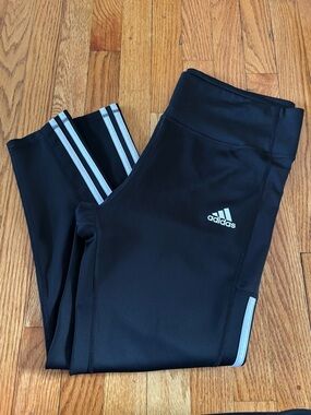 adidas Black Leggings with White Stripe Details